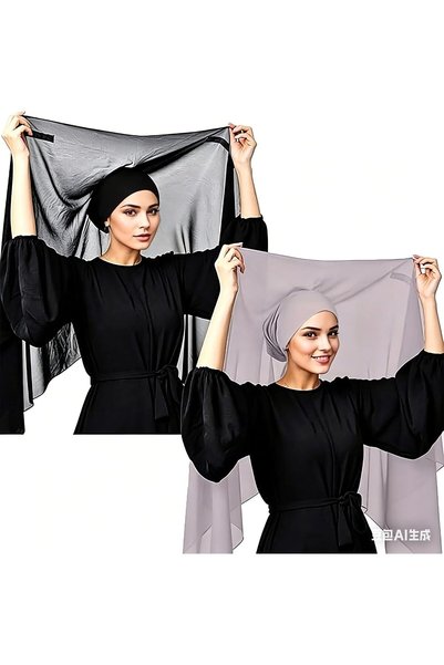 Generic قطعتان من الحجاب الشيفون للنساء المسلمات، وشاح رأس طويل ناعم مع مغناط...