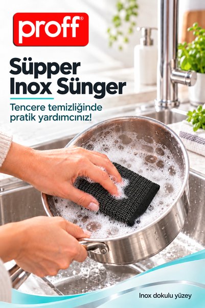 Proff Süpper Inox Sünger - Paslanmaz Çelik Kaplı İnce Dokulu Bulaşık ve Banyo...