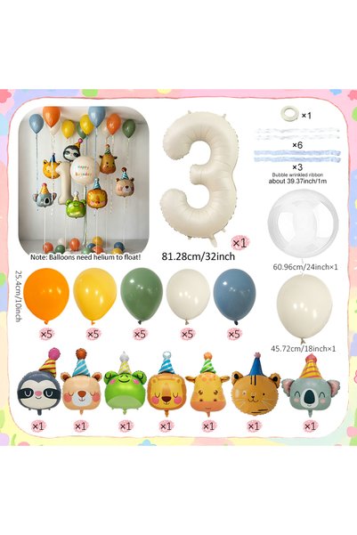 Choice Other number 3 Cute Zoo Balloon Set 32 Inch Beige Number 0-9 Balloons ...