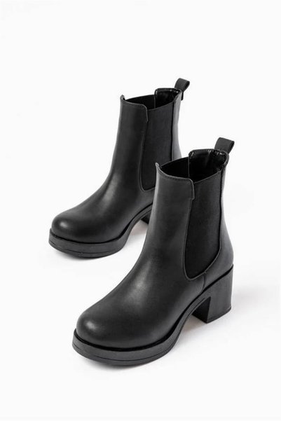Şeker Portakalım Women's Seasonal Thick Elastic Heeled Zippered Boots