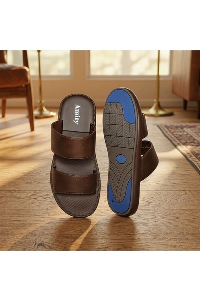 Dhiaa Walk صندل رجالي جلدي بحزامين ونعل عريض مع دعم للكعب ونعل مطاطي خفيف الو...