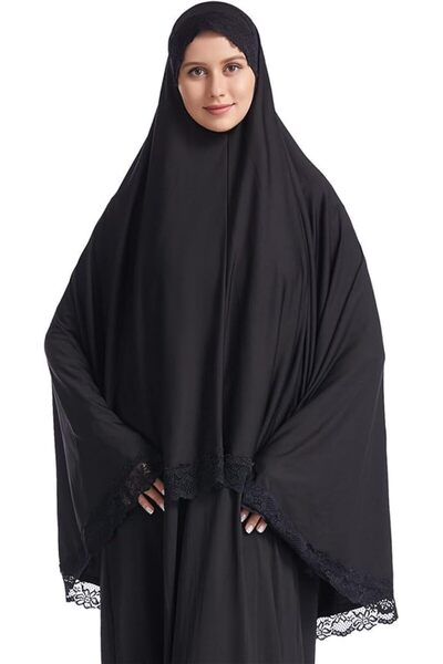 Generic حجاب طويل من الدانتيل، وشاح صلاة للنساء المسلمات، عمامة مريحة، غطاء ر...