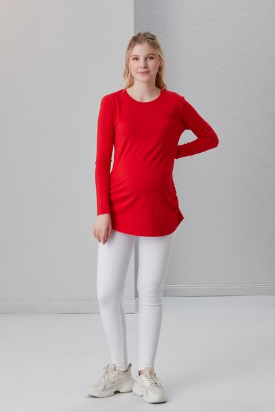 Işşıl 0362-Viscose Bellows Plain Maternity Long Sleeve T-Shirt