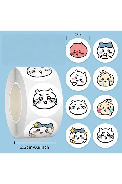 BANDAI JU861 chiikawa 500PCS Chiikawa Funny Emoji Roll Stickers Waterproof Vi...