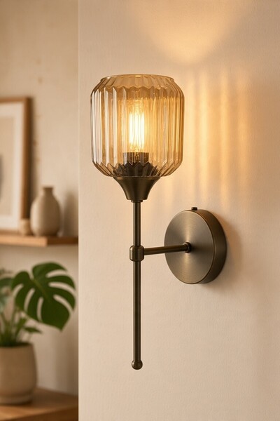 Bamyum Aveline Honey Colored Glass Torch Body E27 Modern Single Wall Sconce