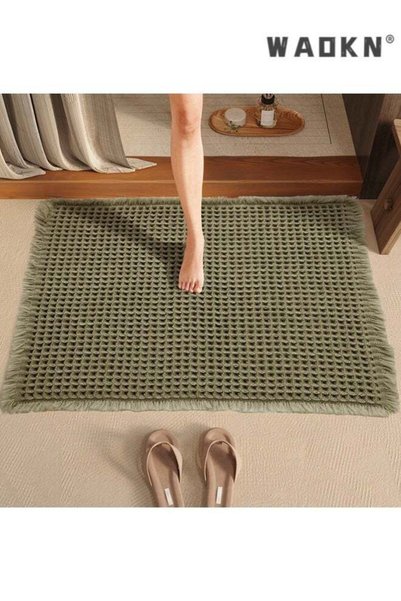 Generic Brand WAOKN Bath Mat green 43*61CM, Boho Woven Modern Bath Mat Rugs, ...