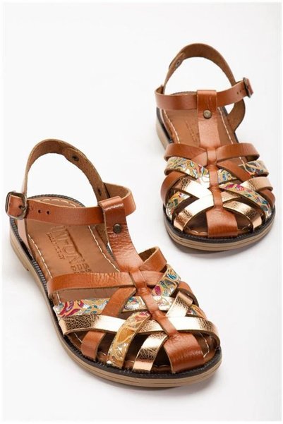 Şeker Portakalım Women's Genuine Orthopedic Leather Open Practical Garni Sandals