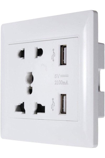 Generic محول مقبس حائط عالمي بمنفذي USB مزدوجين، غلاف من البولي كربونات مقاوم...