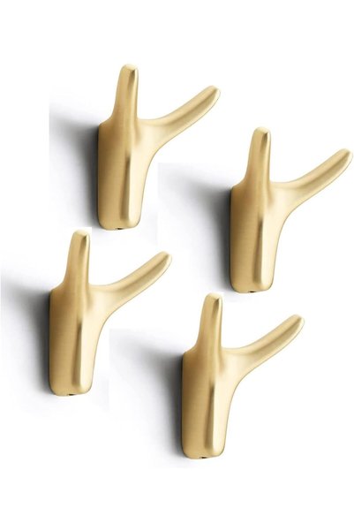 Generic Cow Head Wall Hooks Set of 4, Brushed Brass Towel Coat Hooks, Heavy D...