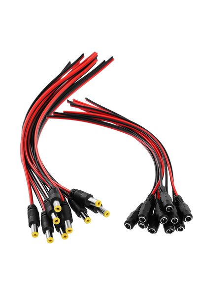 Generic 10 Pairs 2.1mm x 5.5mm Male Female 18AWG 12V 5A DC Power Pigtail Barr...