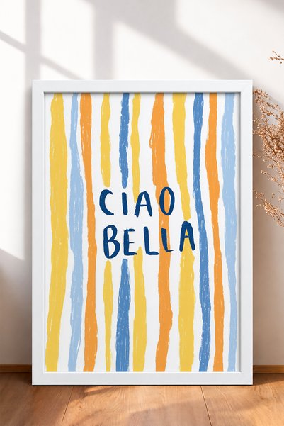 HOMEPACK Ciao Bella Written Colorful Lines Framed Painting Italy Poster Livin...