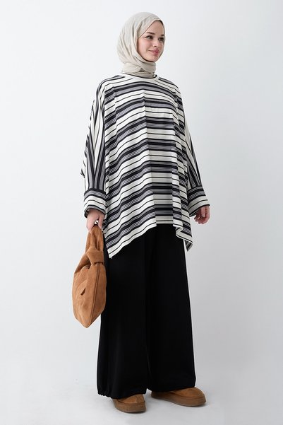 InStyle Striped Shoulder Scarf Black Set