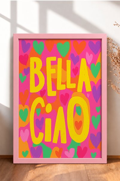 HOMEPACK لوحة ملونة مكتوبة عليها Bella Ciao على شكل قلوب مؤطرة، ملصق إيطالي ل...