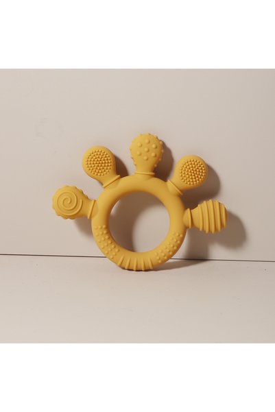Moon Piece moonpie mustard Food Grade Silicone Hand Teether, Baby Teething Ri...