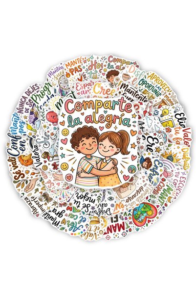 Choice 50 قطعة ملصقات كرتونية ملونة مرسومة يدويًا بعبارات إسبانية ملهمة لتزيي...