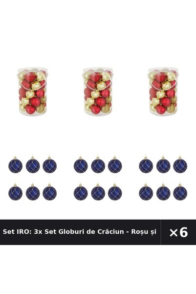 IRO Set IRO: 3x Set Globuri de Crăciun - Roșu și Auriu Mat + Set globuri de C...