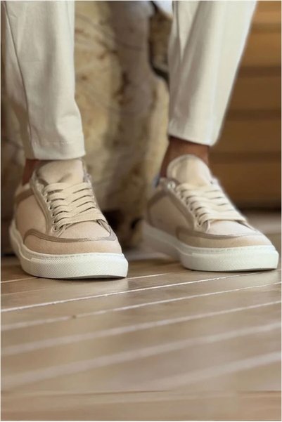 Şeker Portakalım Men's Comfortable Linen Walking Lace-Up Comfort Sneakers