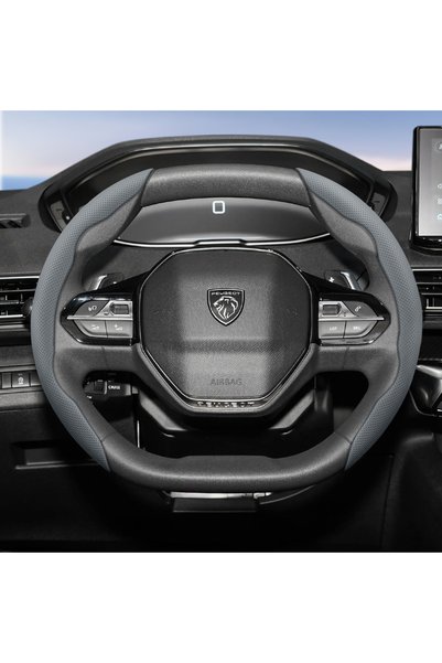 Choice Gray Oval 2Pc Suitable for Peugeot Breathable Leather Steering Wheel C...