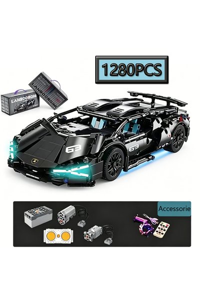 Choice سيارة رياضية تعمل بالتحكم عن بعد مع إضاءة LED، 1280 قطعة، نموذج محارب ...