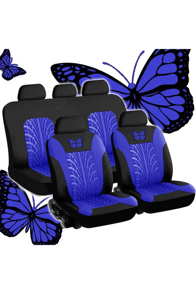 Choice Blue (5 seat) Car Seat Cover Full Set, Universal Butterfly Pattern Emb...