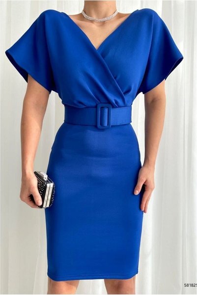 Şeker Portakalım Double-Breasted Evening Dress with Flexible Lycra Belt and F...