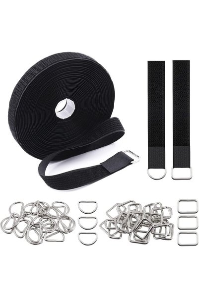 Generic 51Pcs Nylon Black Hook and Loop Straps with Metal Buckles, 1"x32ft Re...