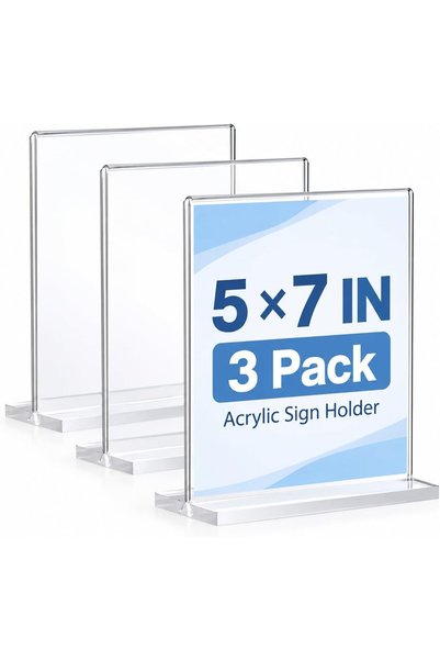 Generic حامل لافتات أكريليك مقاس 5 × 7 بوصة، 3 قطع - حوامل لافتات للأعمال وال...