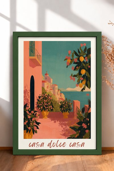 HOMEPACK Casa Dolce Casa Written Sea Terrace Framed Painting Italy Poster Liv...