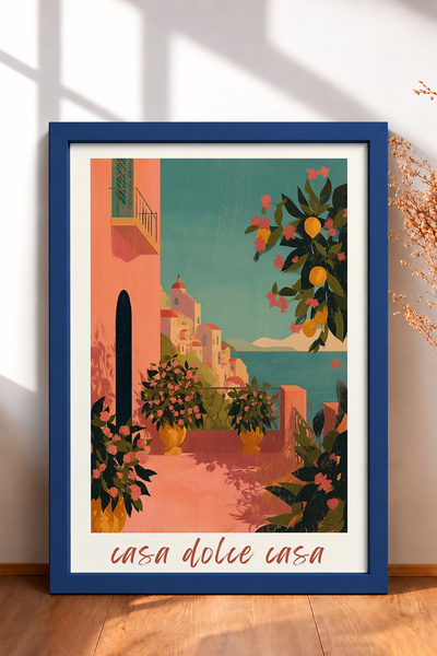 HOMEPACK Casa Dolce Casa Written Sea Terrace Framed Painting Italy Poster Liv...