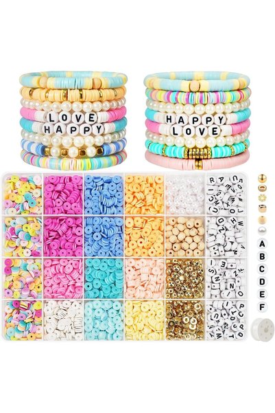 Generic Clay Beads Bracelet Making Kit, Gold Letter Beads, Macaron Color Poly...