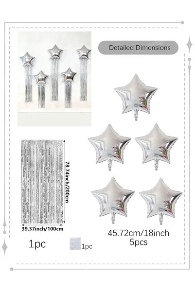 Choice Other silvery Five Pointed Star Balloon and Tassel Rain Curtain Set fo...