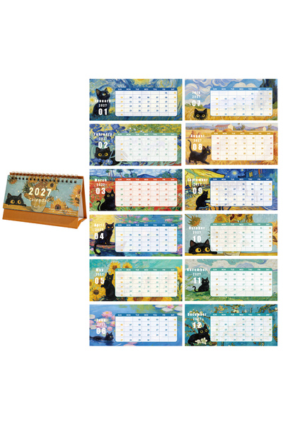 Choice Sunflowers 2027 Black Cat Painting Calendar Small Portable Design Dail...