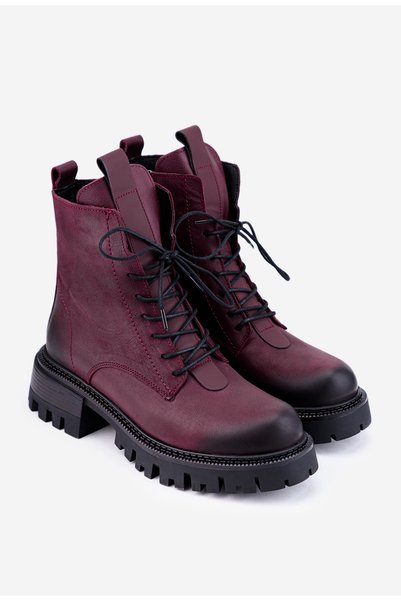 Dasha Ghete dama din piele burgundy cu siret si fermoar