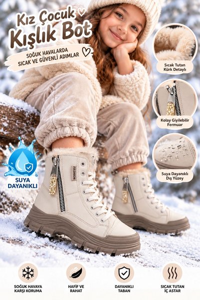 AlbiShoes Girls' Adult Fur Lined Inner Lining Waterproof Zippered Serrated So...