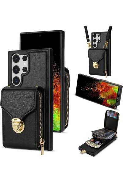 Generic Wallet Case For Samsung for Galaxy S24 Ultra 5G, Leather Zipper Card ...