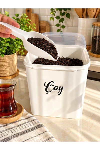 MODA OZY 5'litre Plastik Saklama Kabı ( Kürek Kaşık ve Etiket Hediyeli) Çay-Şeker-Un-Pirinç Kabı