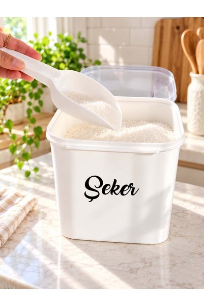 MODA OZY 5'litre Plastik Saklama Kabı ( Kürek Kaşık ve Etiket Hediyeli) Çay-Şeker-Un-Pirinç Kabı