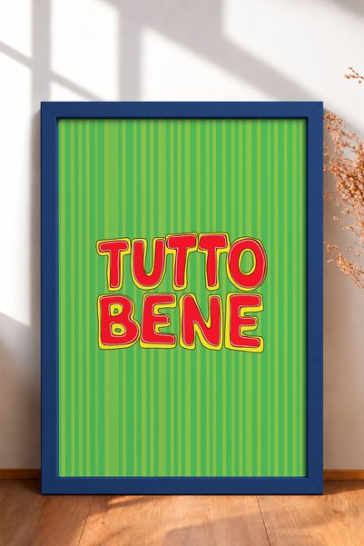 HOMEPACK Tutto Bene Pisanje Prugasta Tipografija Uramljena Slika Italija Post...