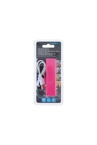 Grundig Επαναφορτιζόμενο USB powerbank 1800mAh, 2.4x2.2x9.5 εκ. Ροζ