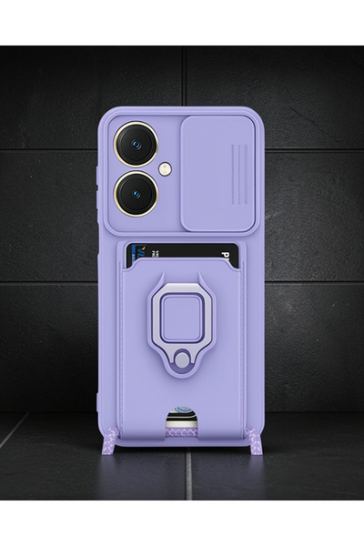 teknodayım Vivo Y27 Case Zuma with Business Card and Ring Silicone - Lilac