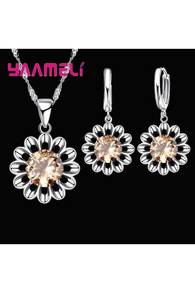 Choice Champagne New Fashion Wedding Jewelry Set Women Top Quality 925 Sterli...