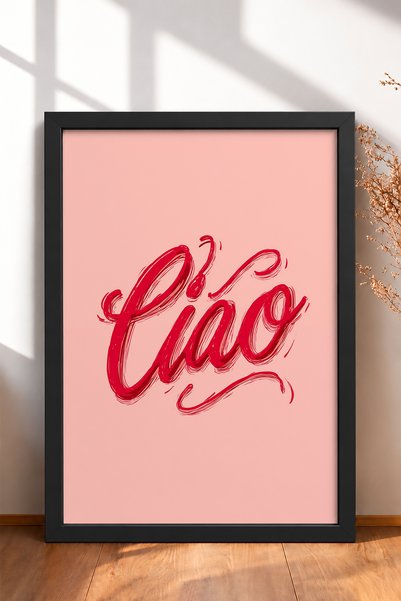 HOMEPACK Red Ciao Writing on Pink Background Framed Painting Italy Poster Liv...