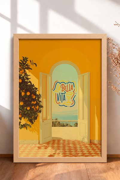 HOMEPACK La Bella Vita Written Arched Door Framed Painting Italy Poster Livin...