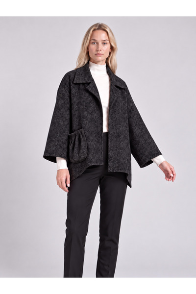 Bold & Young Women's Black Shawl Patterned Single Pocket Asymmetrical Velvet ...