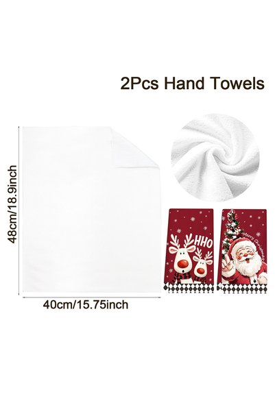Choice 04 2pcs Merry Christmas Hand Towels Retro Santa Reindeer Absorbent Kit...
