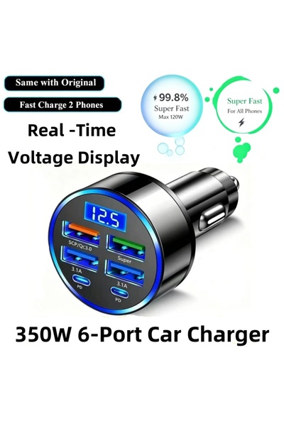 Choice 6-in-1 Fast Charging Car Adapter 3.1A Dual Type-C Digital Display Smar...