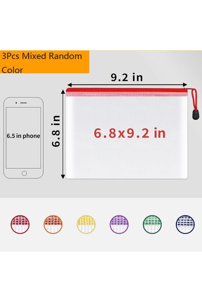 Choice 3Pcs A5 Mixed Random Waterproof Mesh Zipper Storage Bag A4/A6/B6/B8 Fi...
