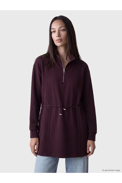 LC Waikiki Seray New Season Mürdüm Soft Touch Oversize Women's Sweatshirt Tunic