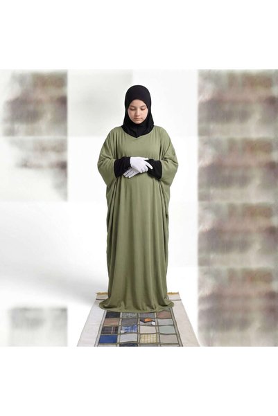 Linda Hijab Girls Olive Green Prayer Dress with Black Hijab – Modest Islamic ...