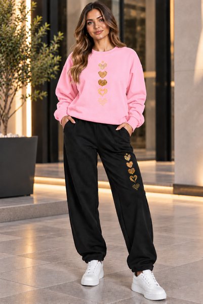 x-compass life Women's Oversize Dik Printed Sweatshirt and Sweatpants Set Win...